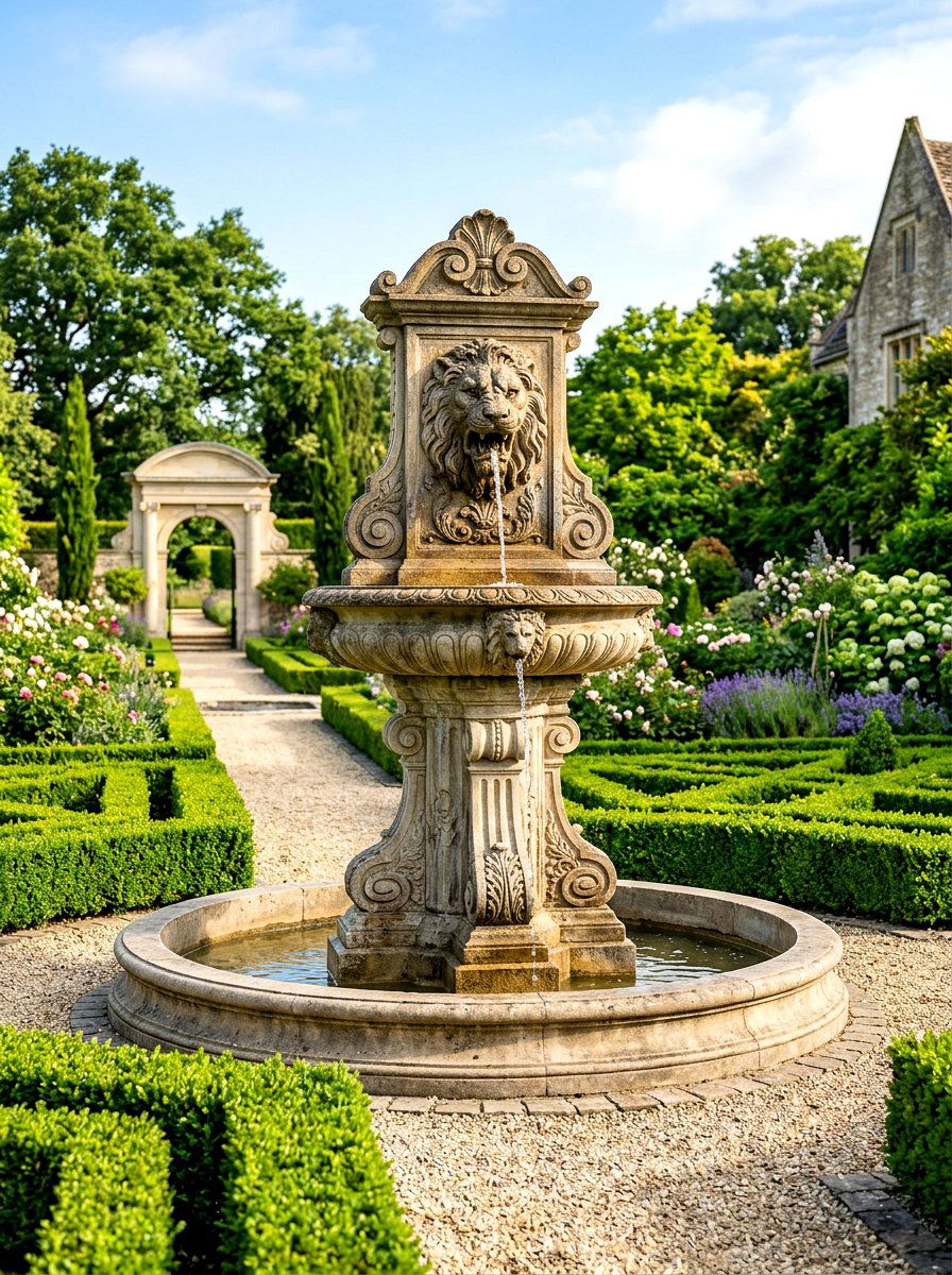 Cast Stone Lion Fountain - 30 garden fountain ideas