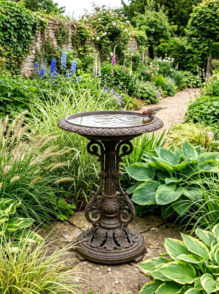 Cast iron bird bath - 30 front yard bird bath ideas