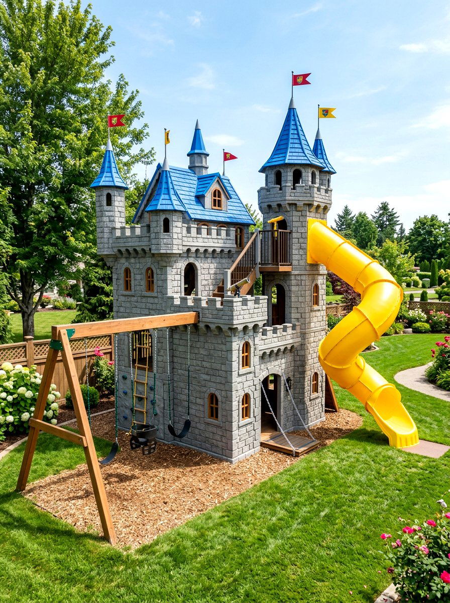 Castle Playset - 30 backyard swing set ideas