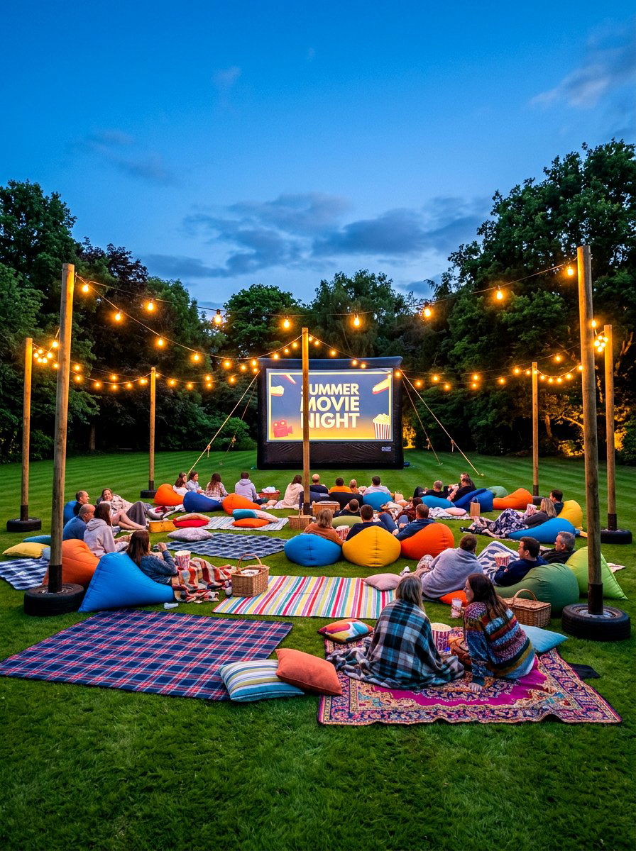 Casual Grass Lawn Arrangement - 30 outdoor movie patio ideas