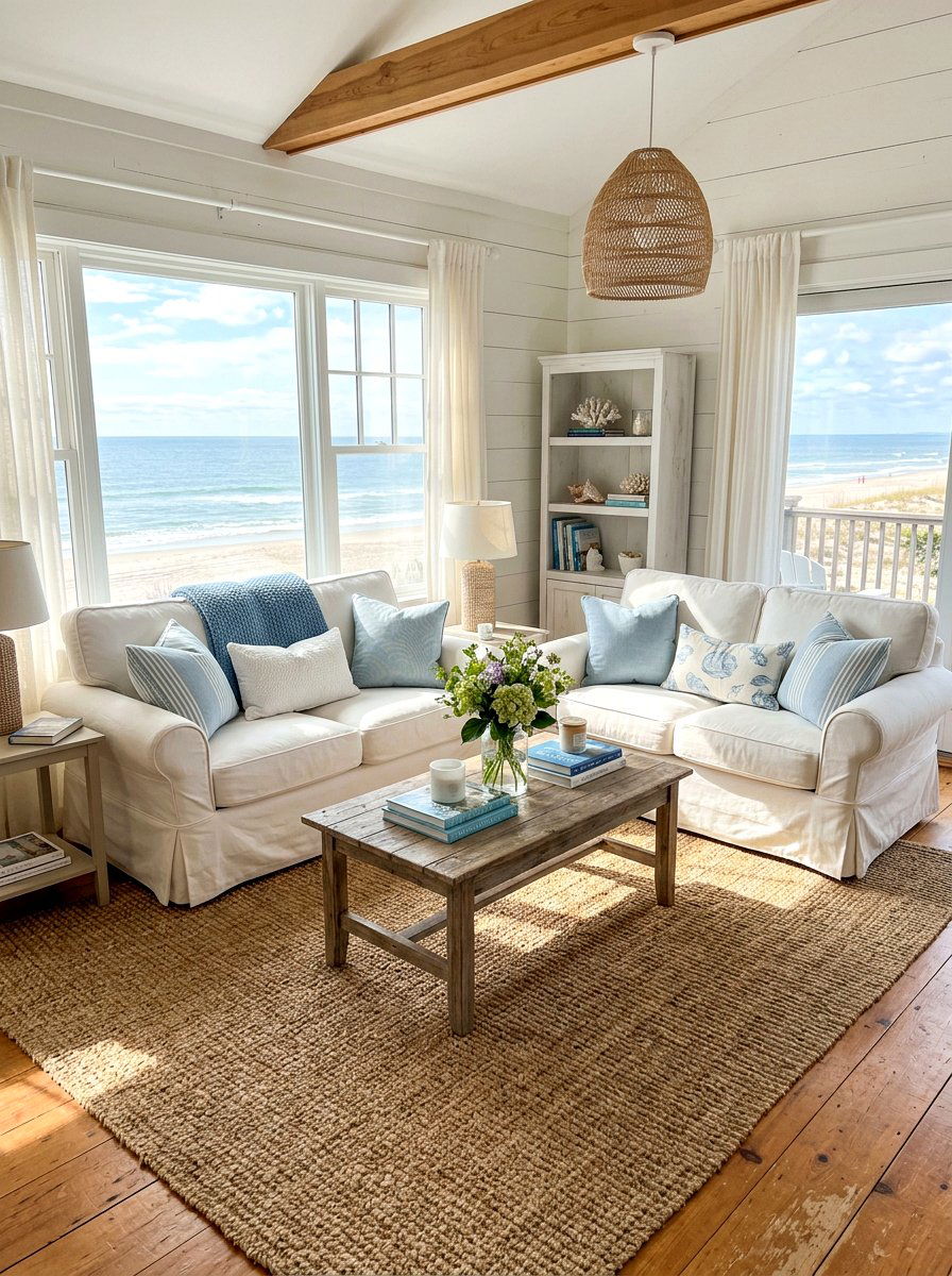 Casual Slipcovered Twin Sofas - 30 twin sofa living room ideas
