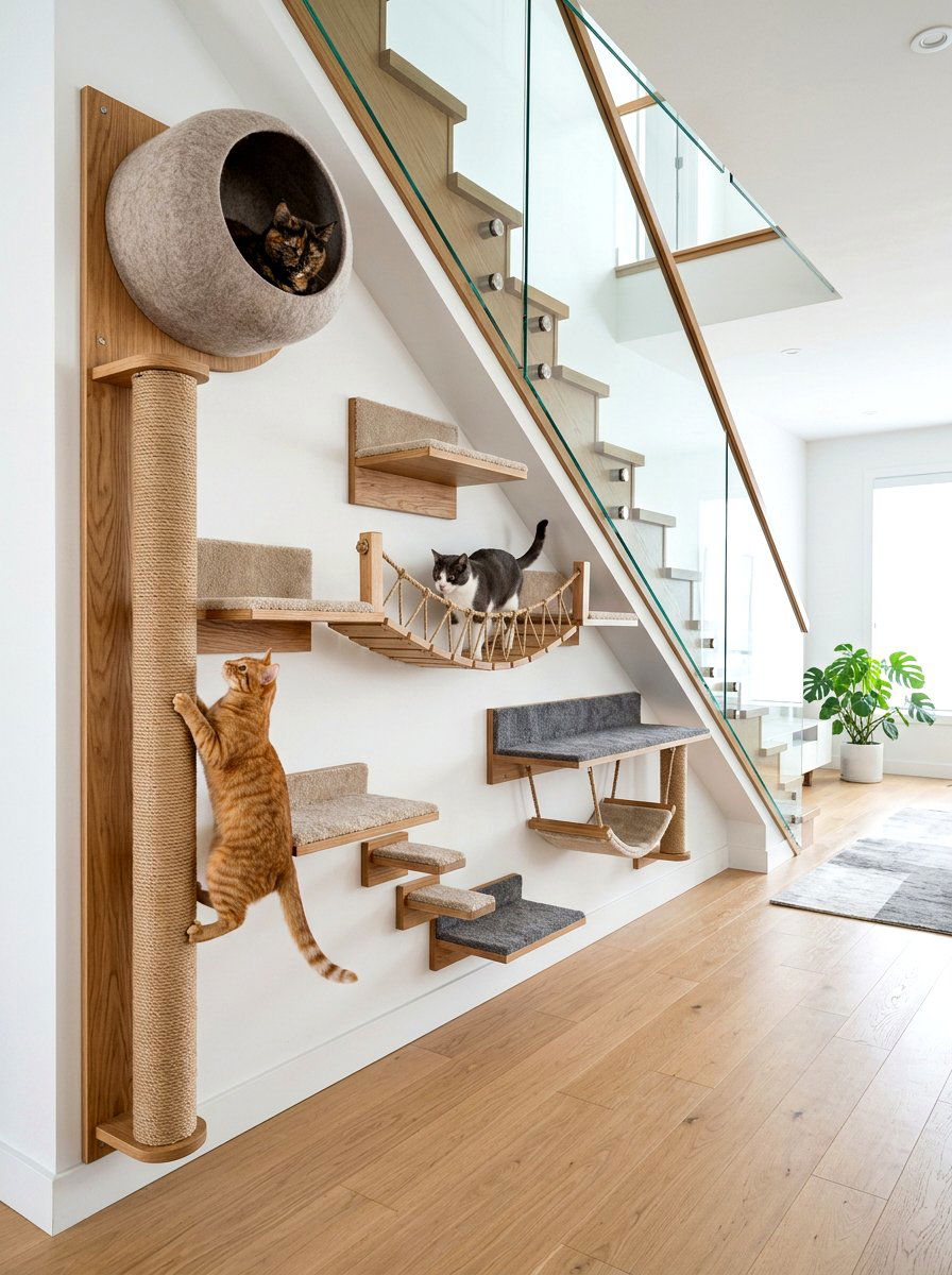 Cat Climbing Wall - 30 under staircase pet nook ideas