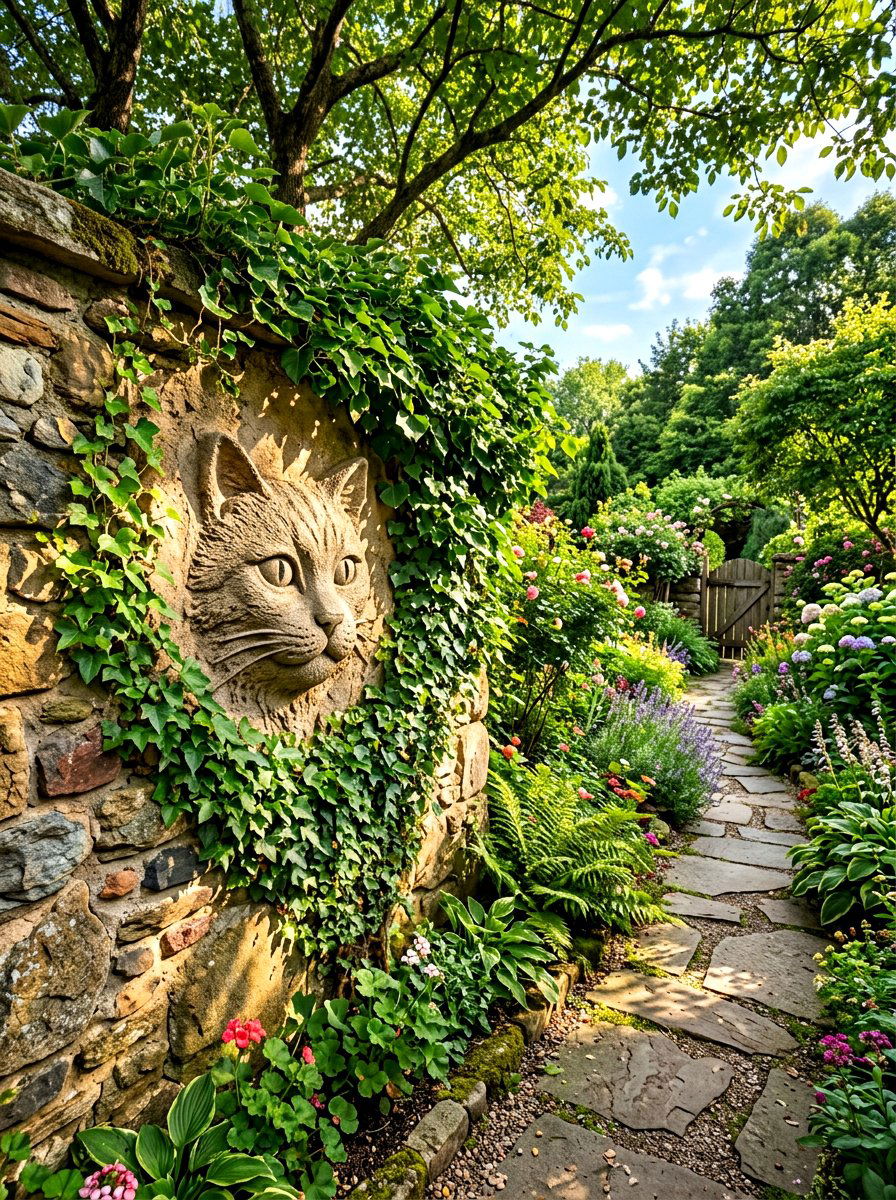 Cat Face Texture Garden Wall - 30 textured stucco backyard ideas
