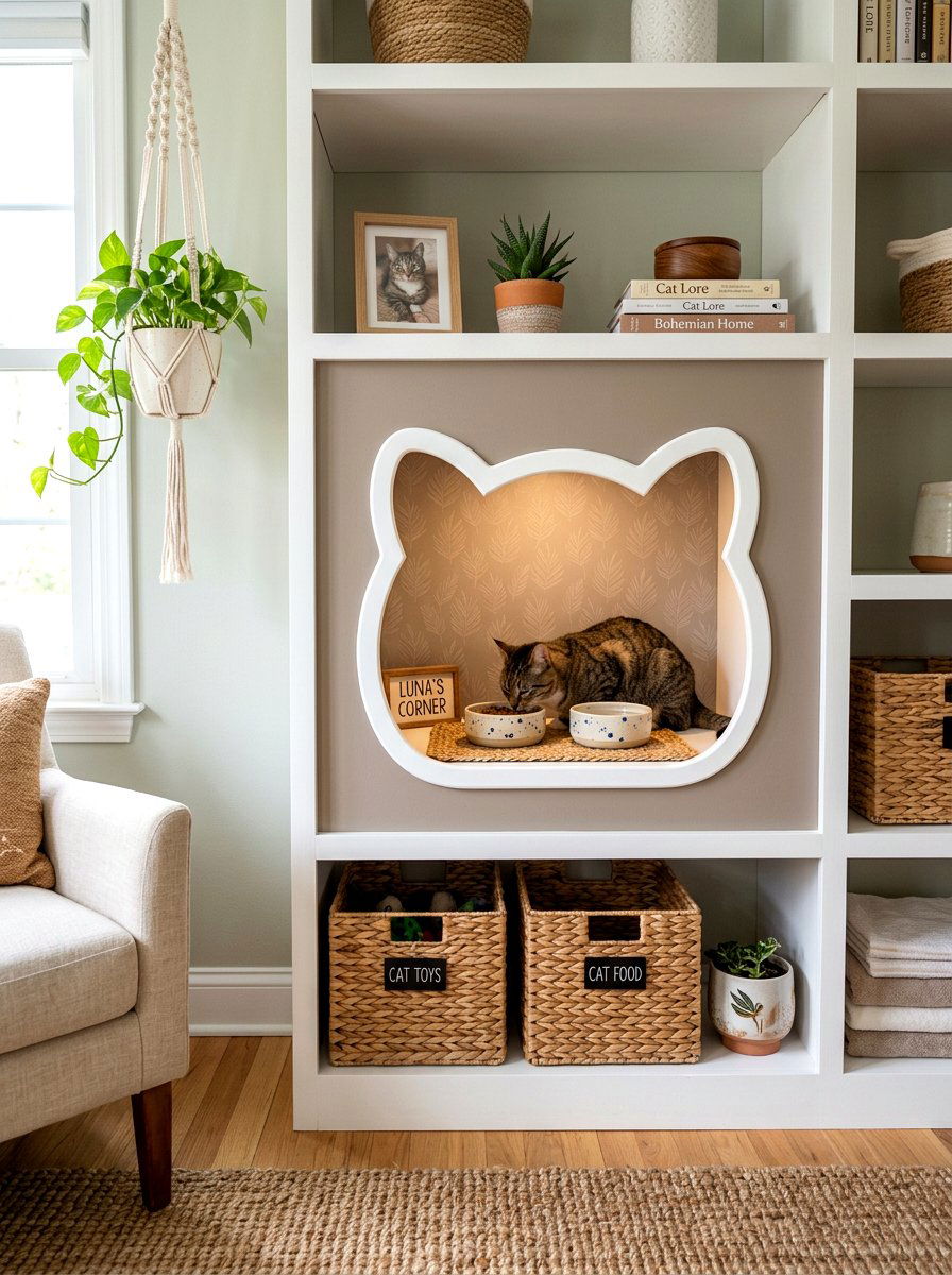 Cat Feeding Nook - 30 mudroom pet feeding ideas