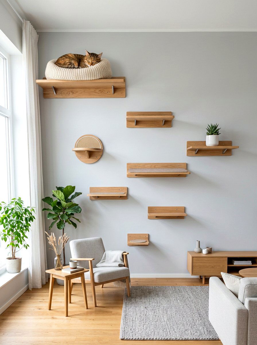 Cat Wall Shelves - 30 pet corner living room ideas