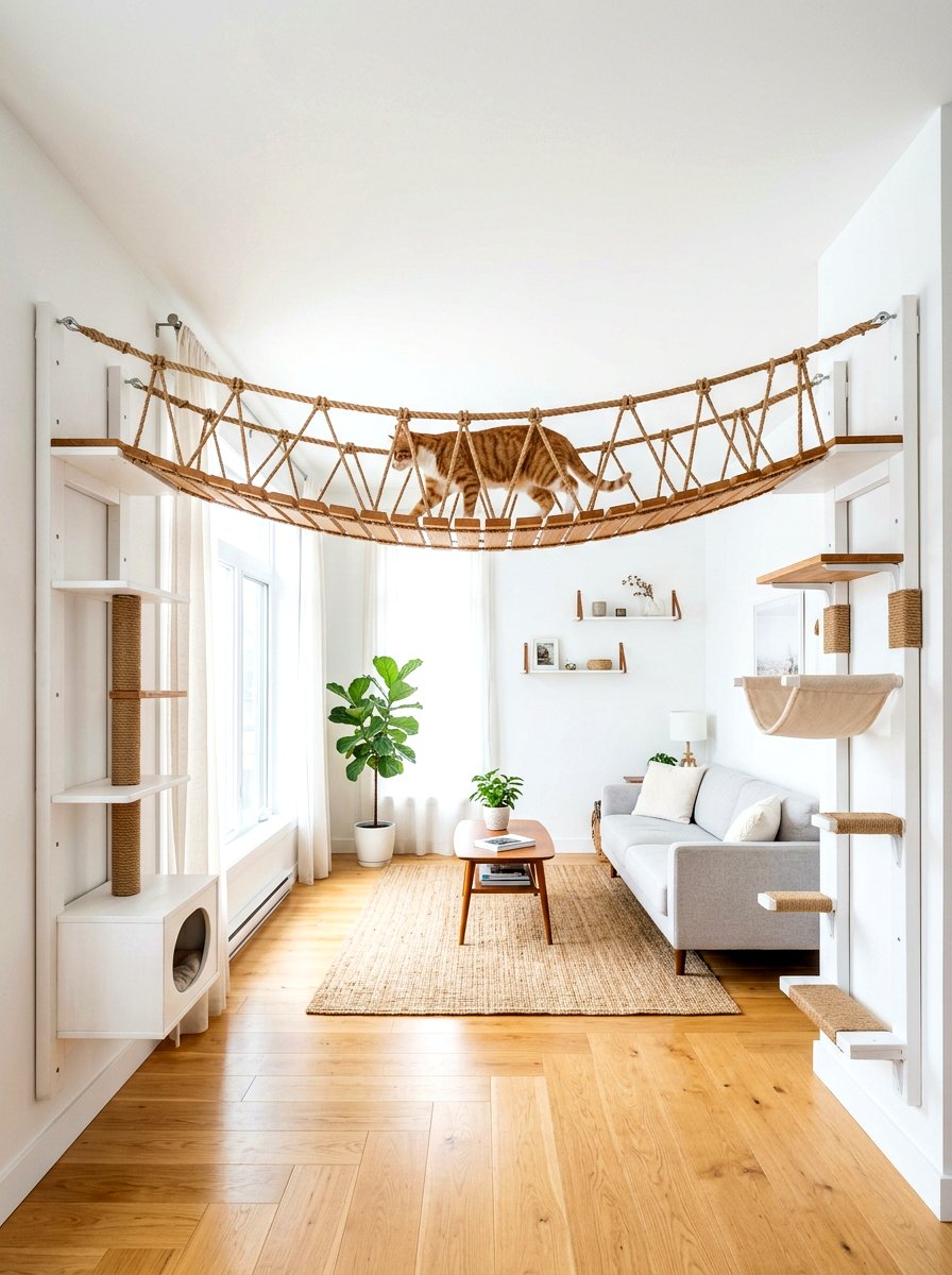 Cat climbing bridge - 30 cat room aesthetic ideas