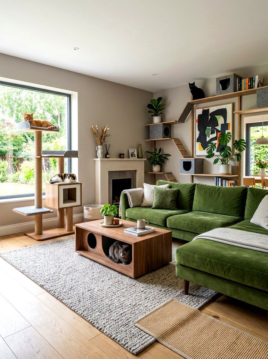 Cat friendly living room - 30 cat room aesthetic ideas