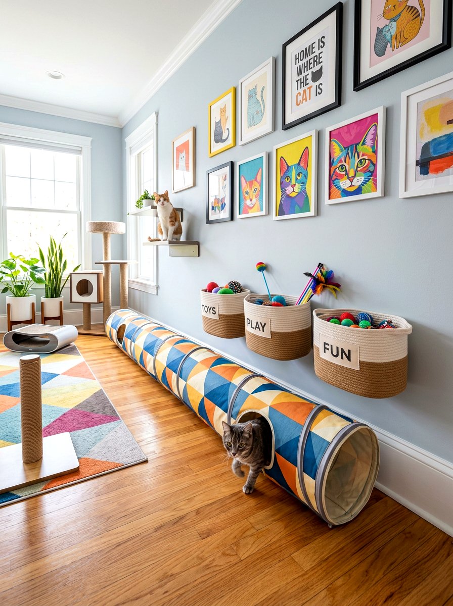 Cat playroom tunnel - 30 cat room aesthetic ideas
