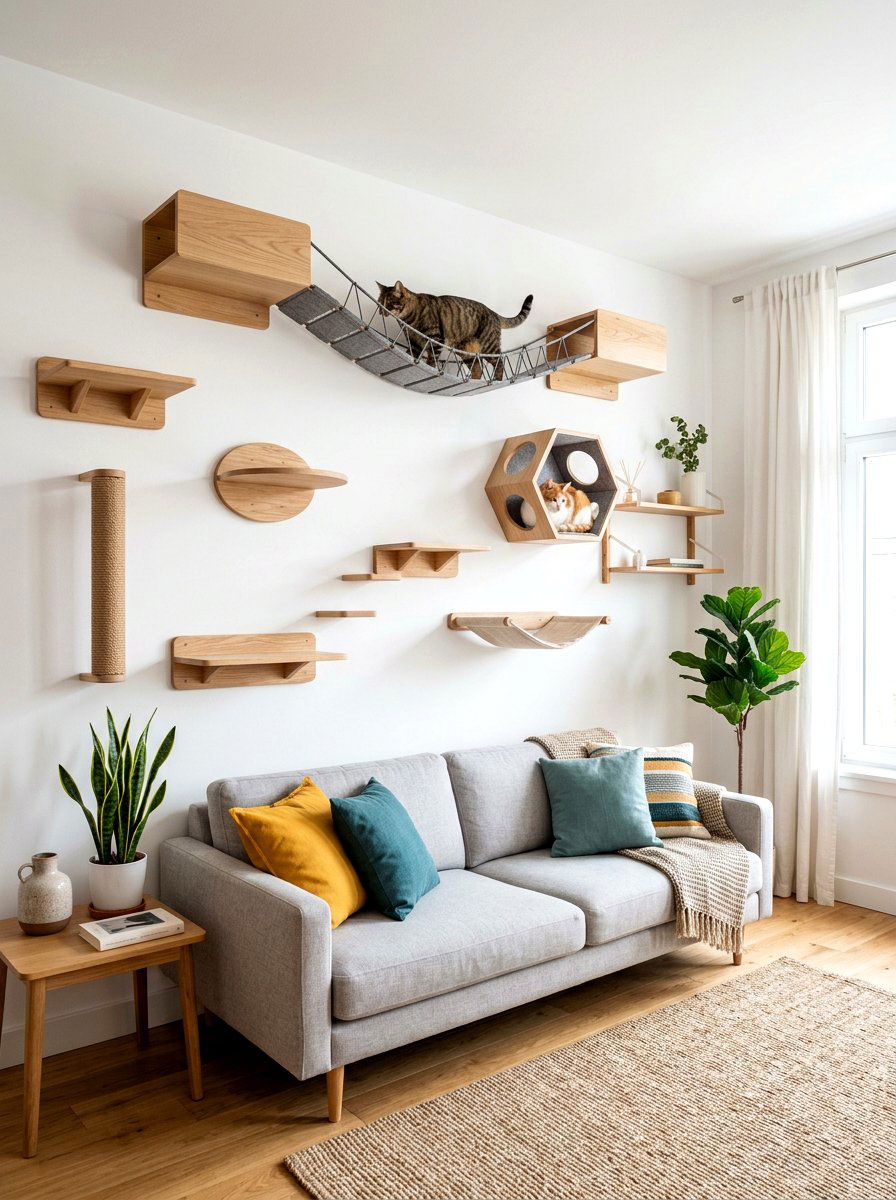 Cat wall shelves - 30 pet nook apartment ideas