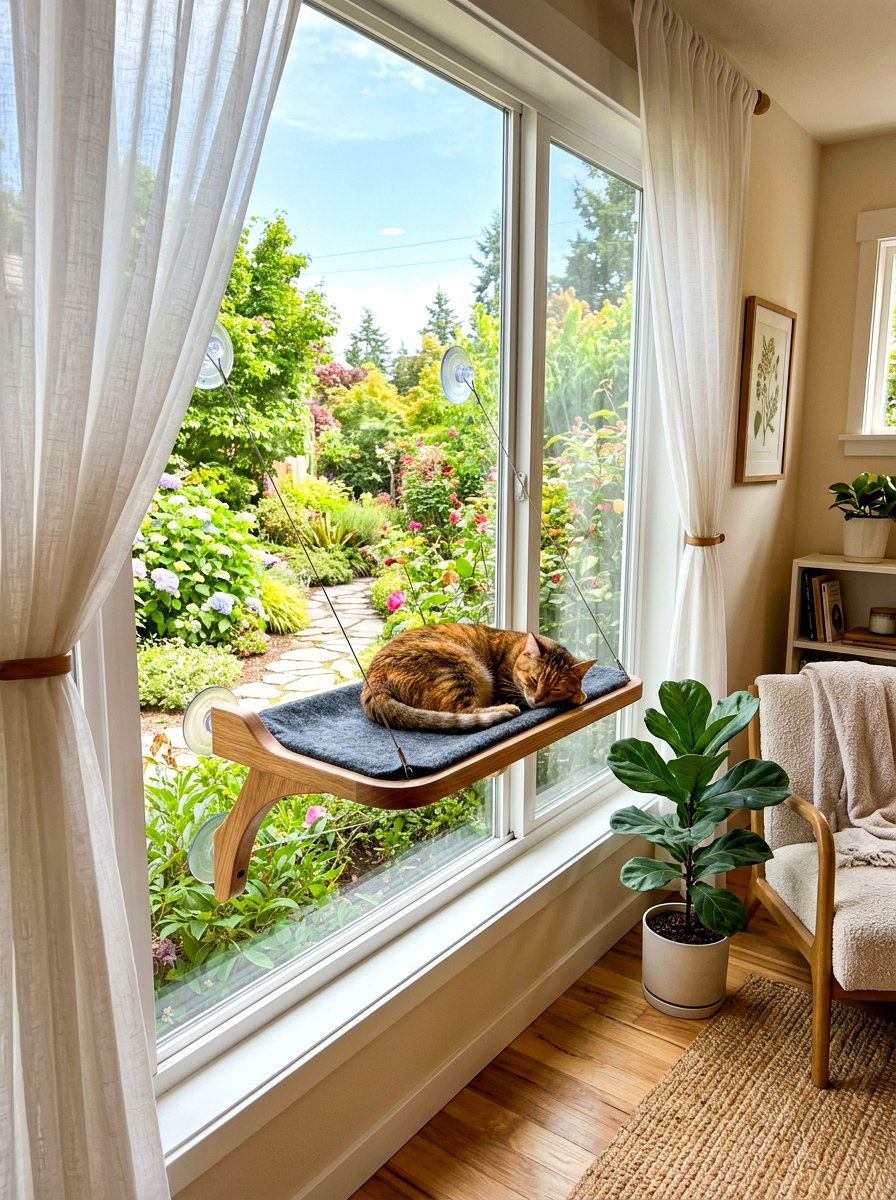 Cat window perch - 30 cat room aesthetic ideas