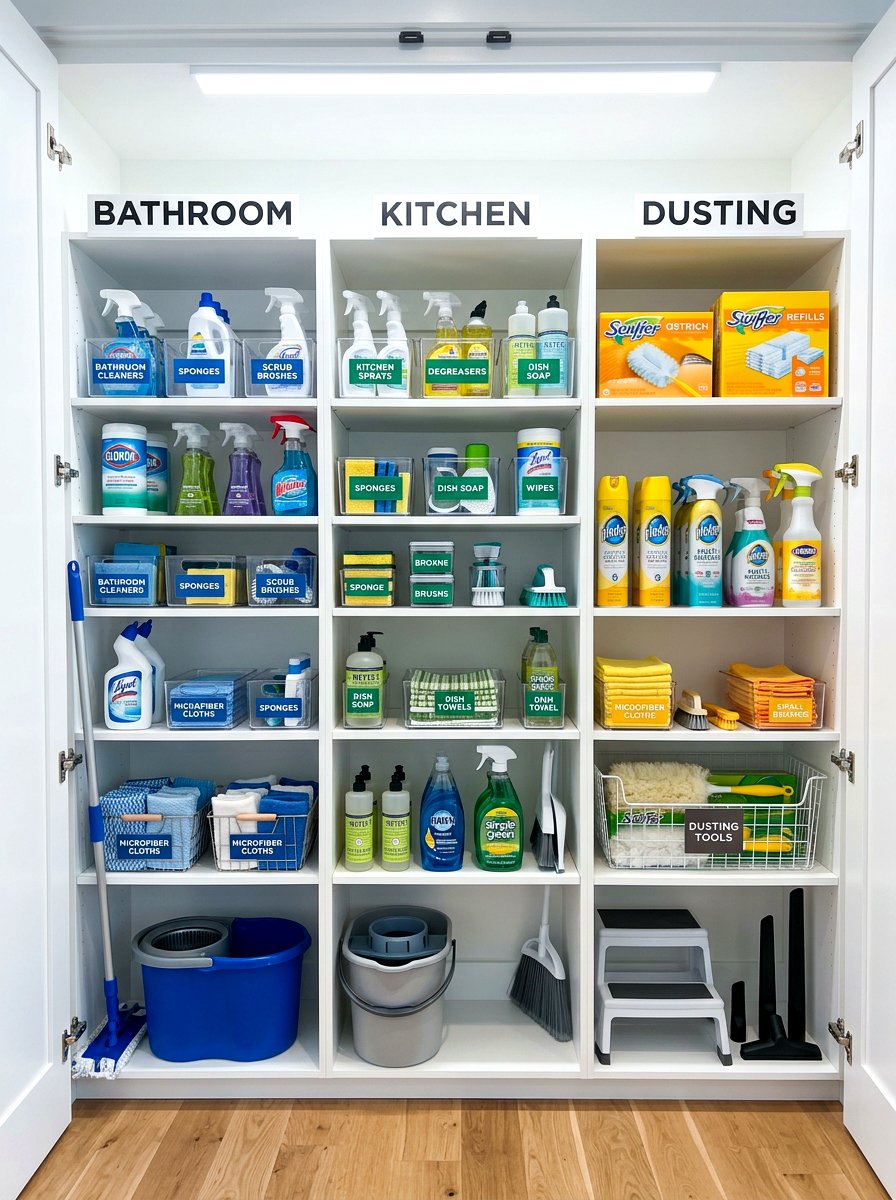 Categorized Cleaning Zones - 30 cleaning closet organization ideas