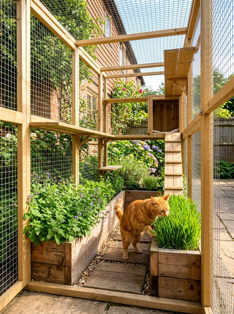 Catio with cat grass garden - 30 catio ideas