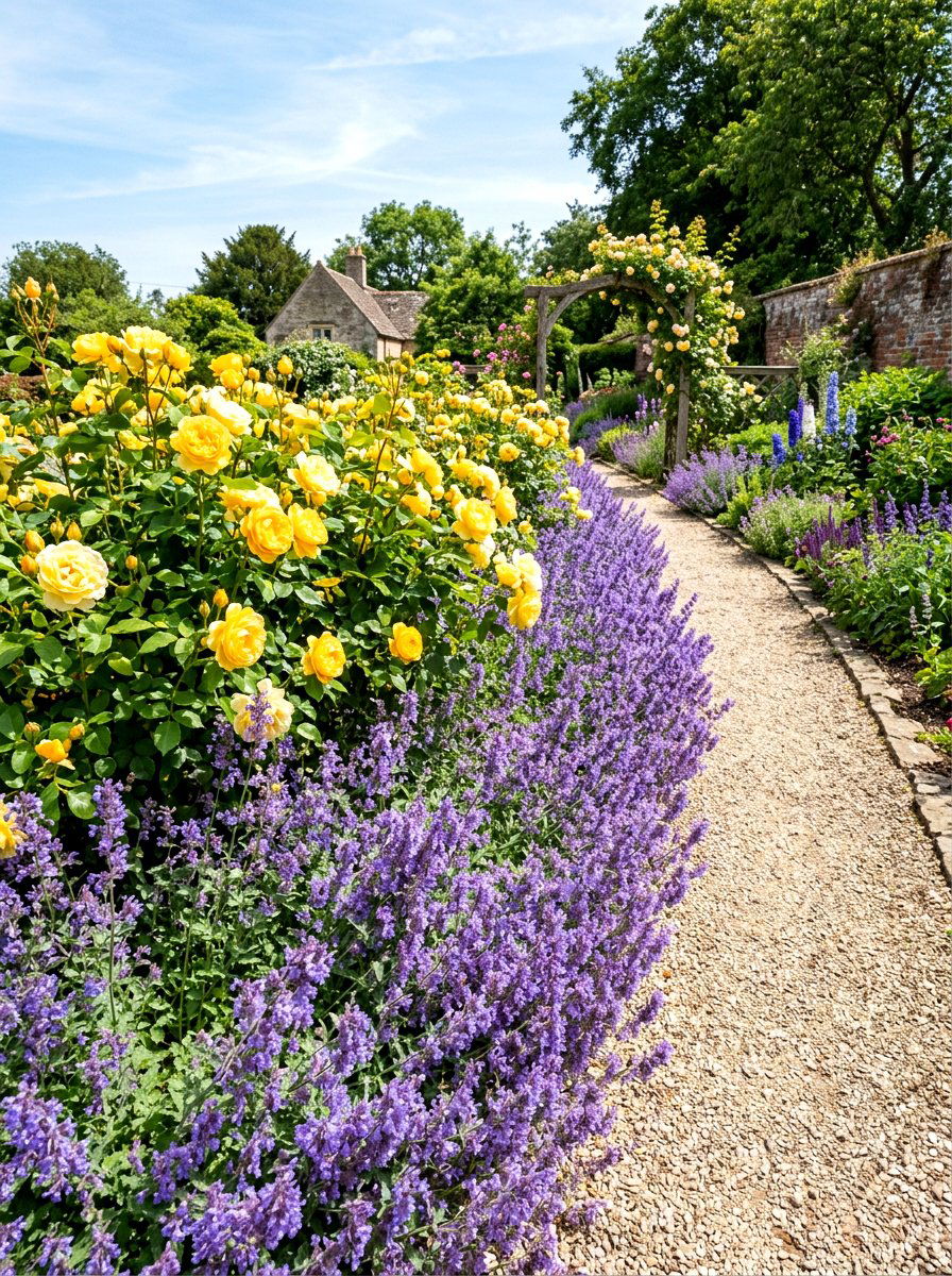Catmint And Rose Lining - 30 cottage rose border ideas
