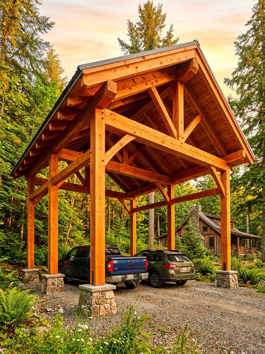 Cedar Beam Carport - 30 farmhouse carport ideas