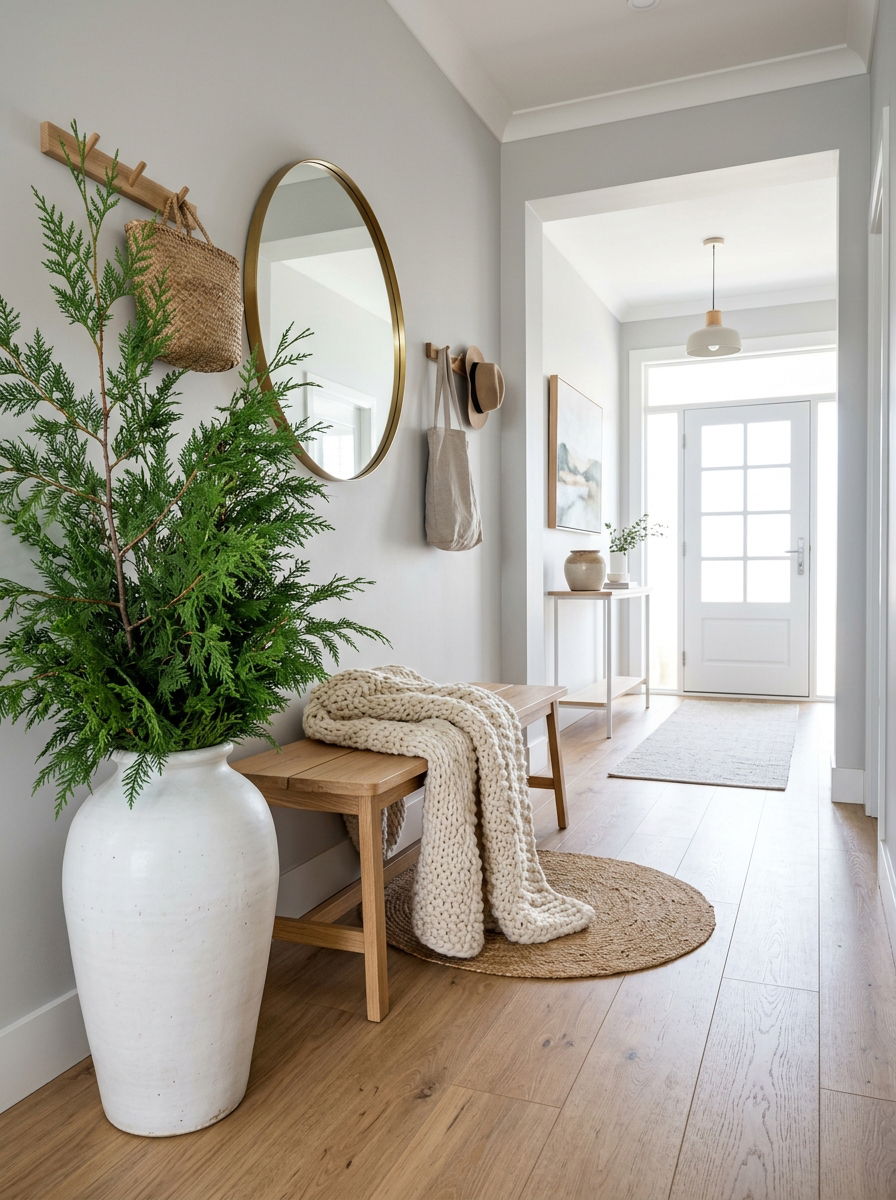 Cedar Branch Entryway - 30 winter greenery decor ideas