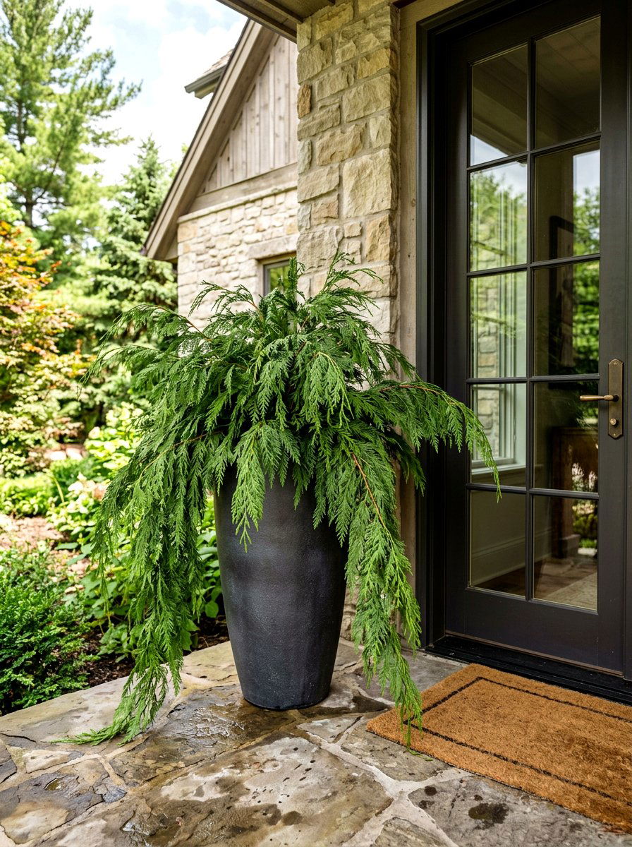Cedar Branch Planter - 30 winter front porch ideas