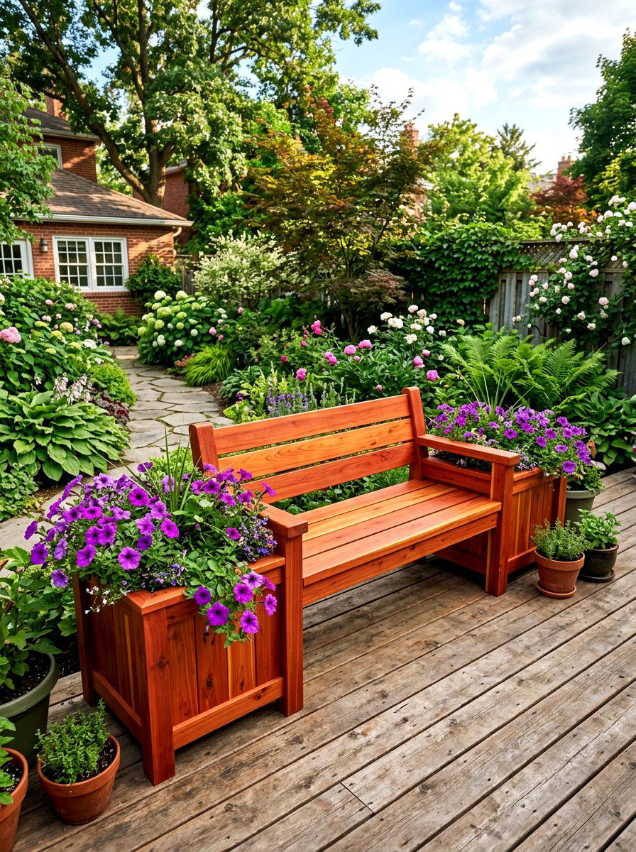 Cedar Deck Planter Bench - 30 deck planter bench ideas