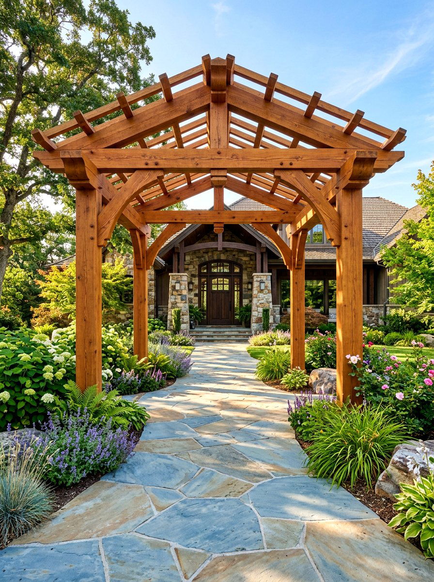 Cedar Entryway Pergola - 30 front arbor ideas