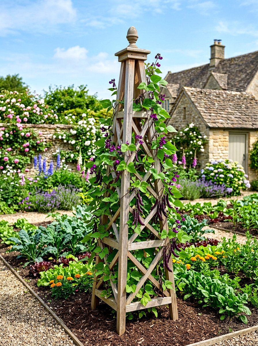 Cedar Garden Obelisk - 30 vegetable garden trellis ideas