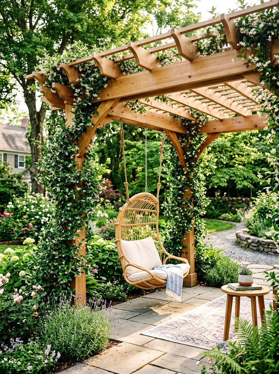 Cedar Garden Pergola - 30 meditation garden ideas