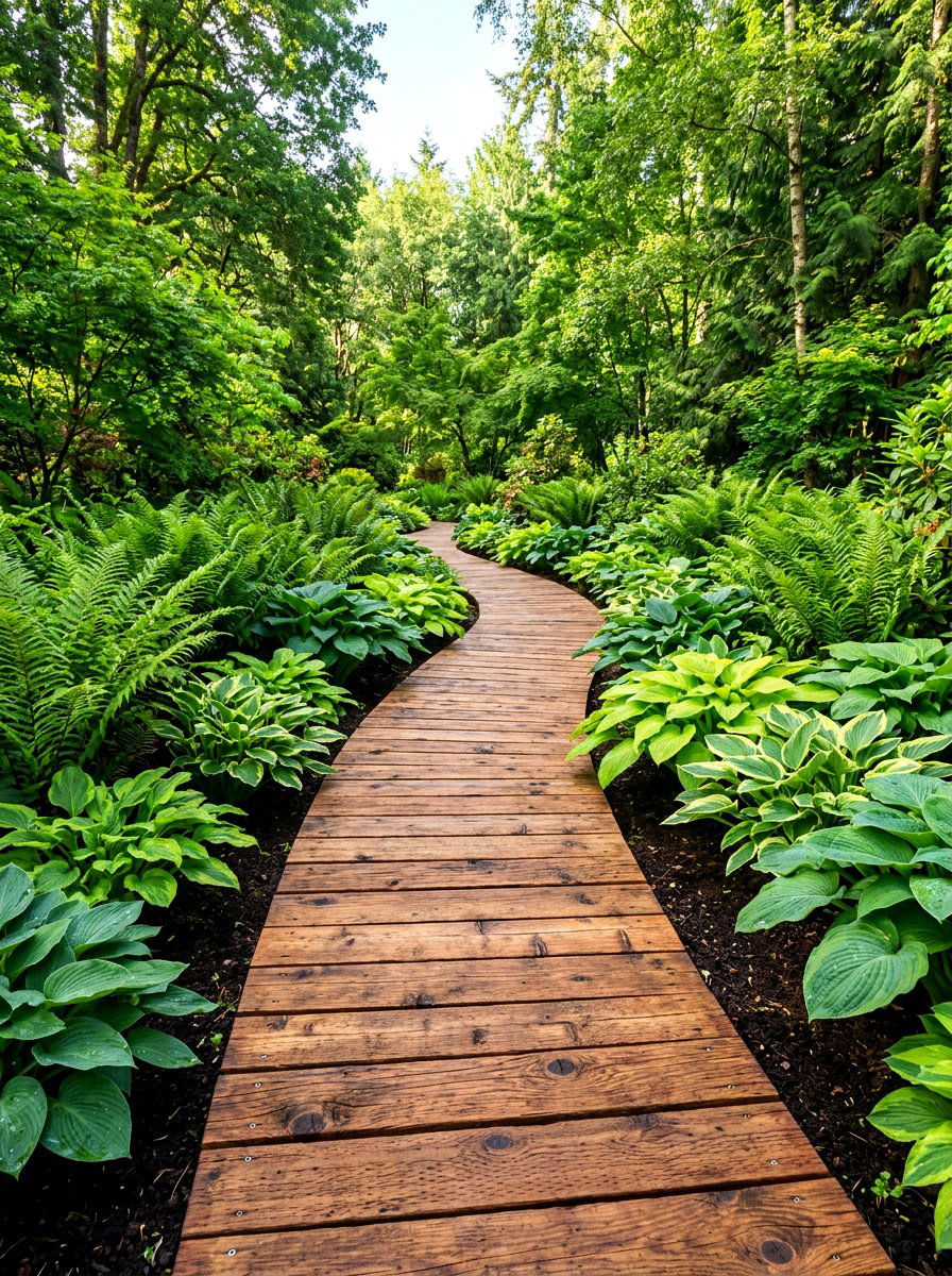 Cedar Garden Walkway - 30 boardwalk garden path ideas