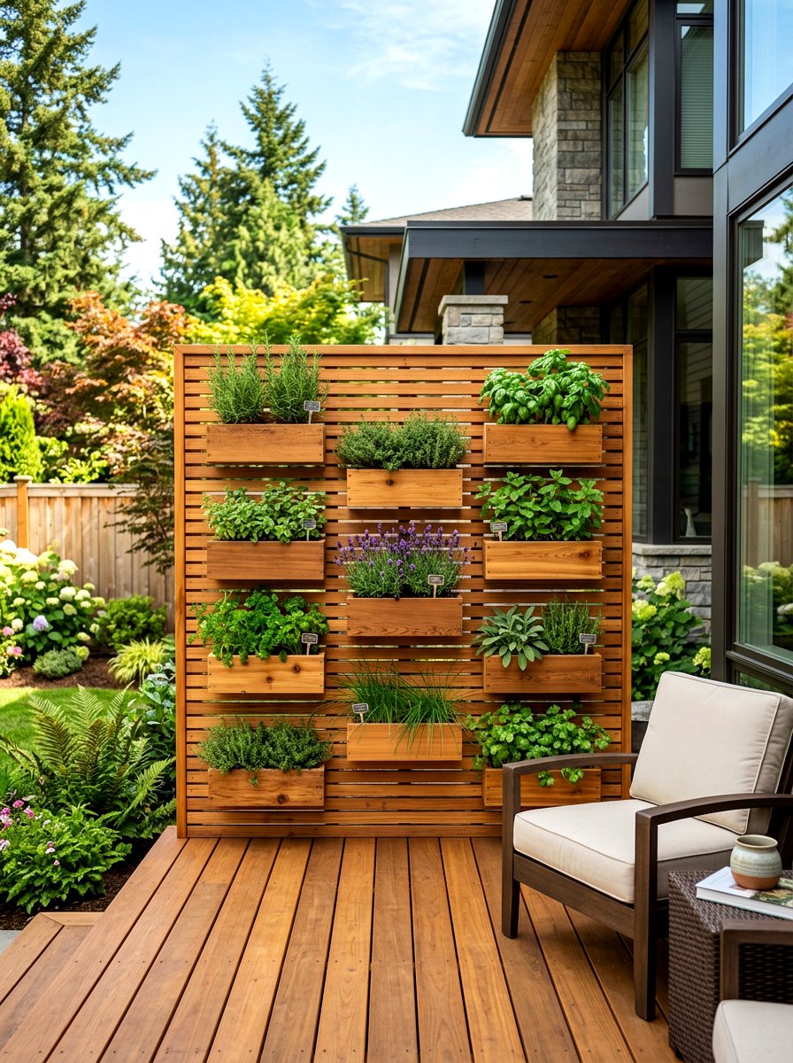 Cedar Herb Privacy Screen - 30 herb garden corner ideas
