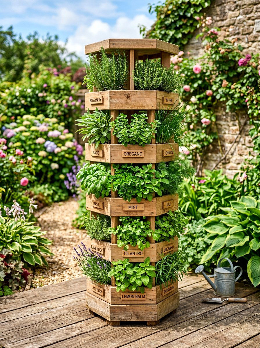 Cedar Herb Tower - 30 rustic container garden ideas