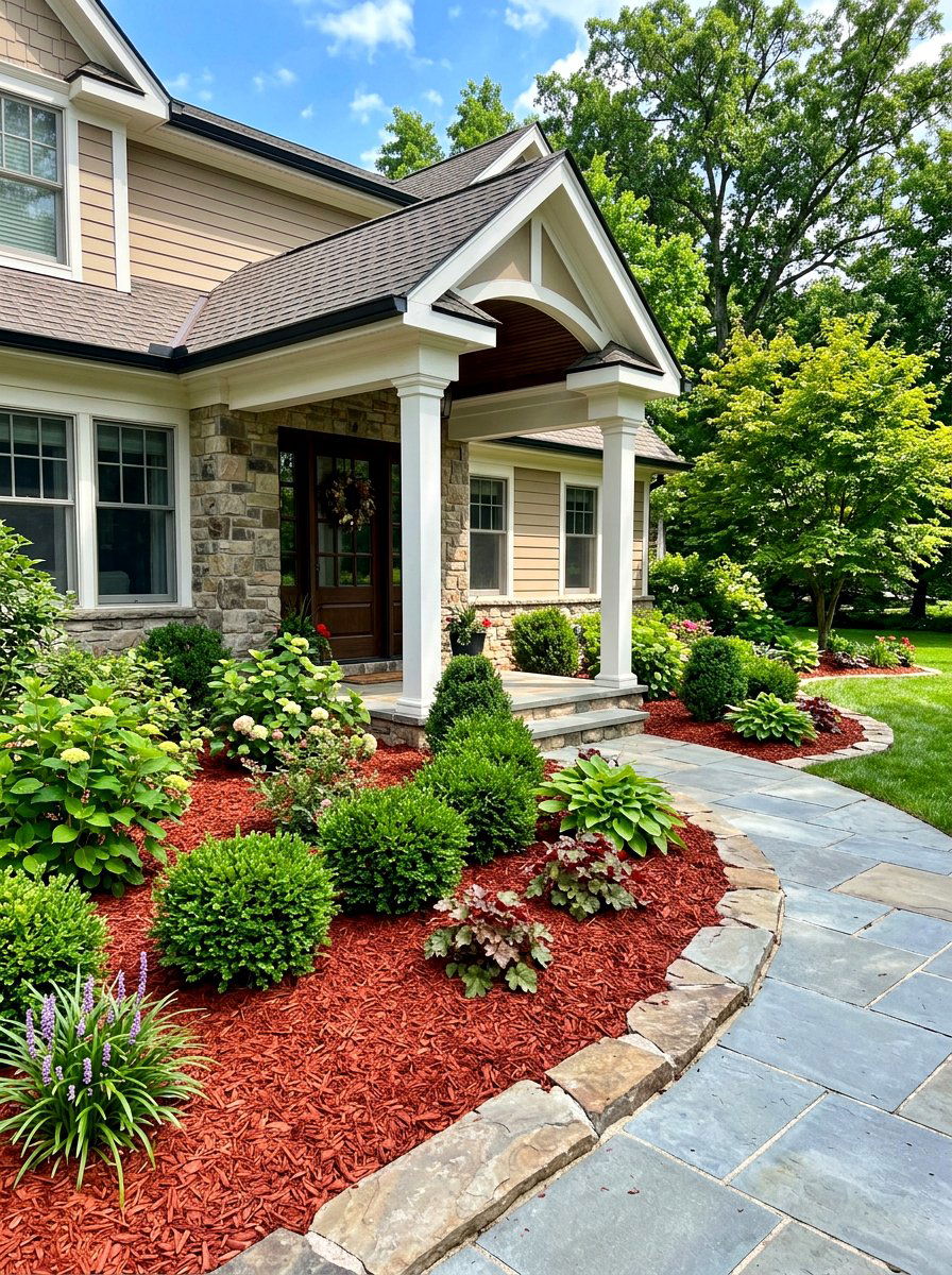 Cedar Mulch Beds - 30 portico landscaping ideas