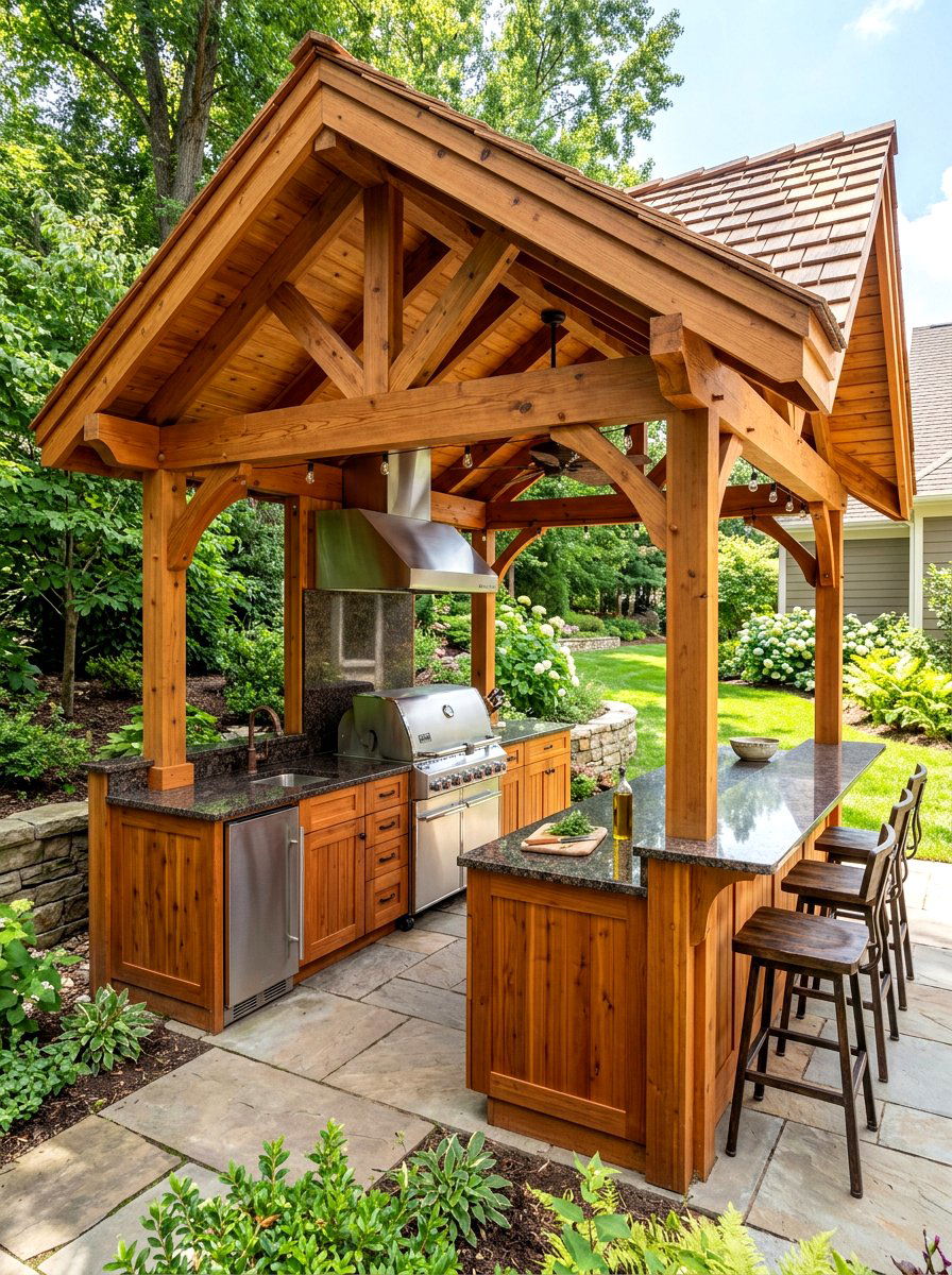 Cedar Pavilion With Outdoor Kitchen - 30 wood pavilion patio ideas