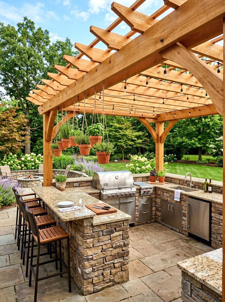 Cedar Pergola Over Outdoor Kitchen - 30 small pergola ideas