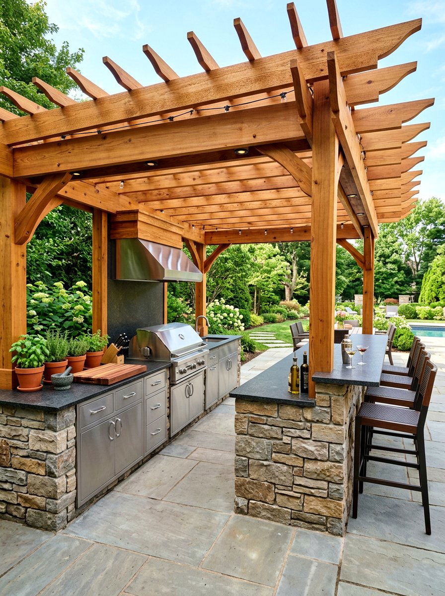Cedar Pergola Over Outdoor Kitchen - 30 cedar pergola ideas