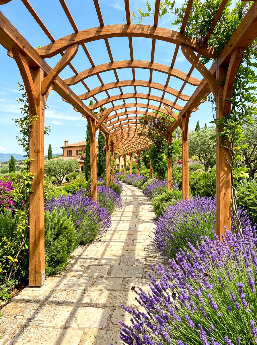 Cedar Pergola Path - 30 arbor walkway ideas
