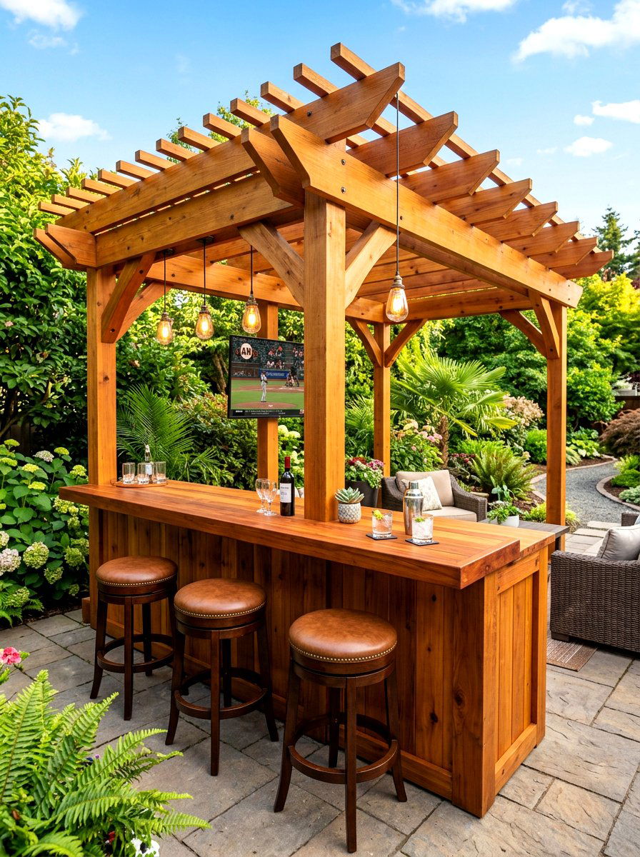 Cedar Pergola With Bar - 30 cedar pergola ideas