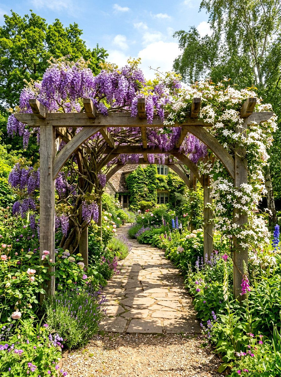 Cedar Pergola With Climbing Plants - 30 cedar pergola ideas