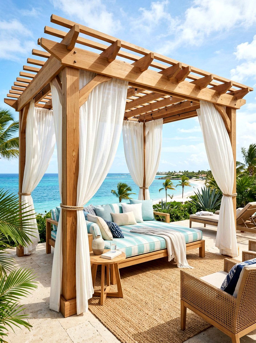 Cedar Pergola With Curtains - 30 cedar pergola ideas