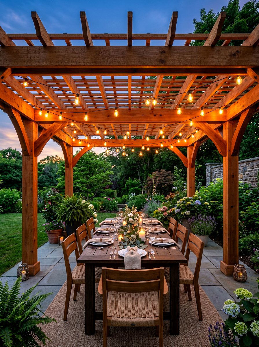 Cedar Pergola With String Lights - 30 cedar pergola ideas