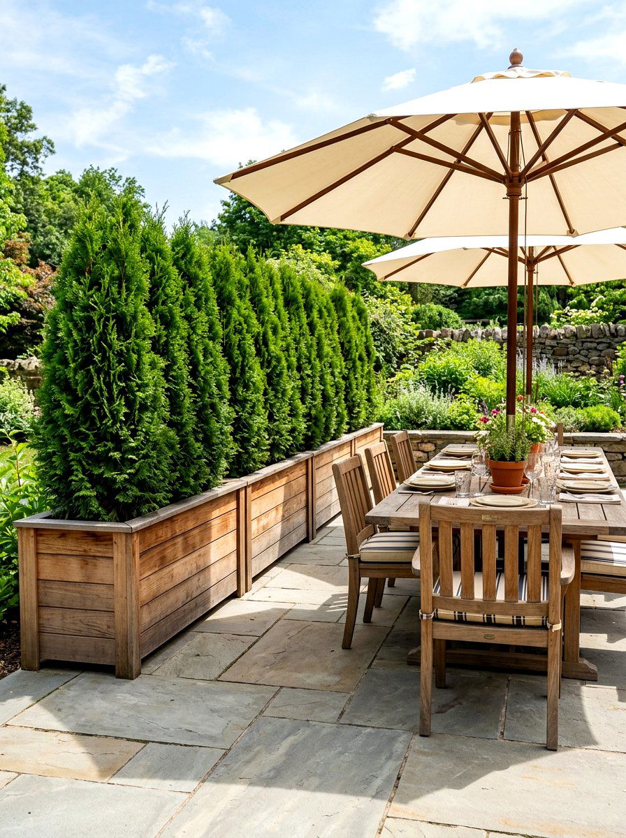 Cedar Planter Hedge - 30 hedge wall patio ideas