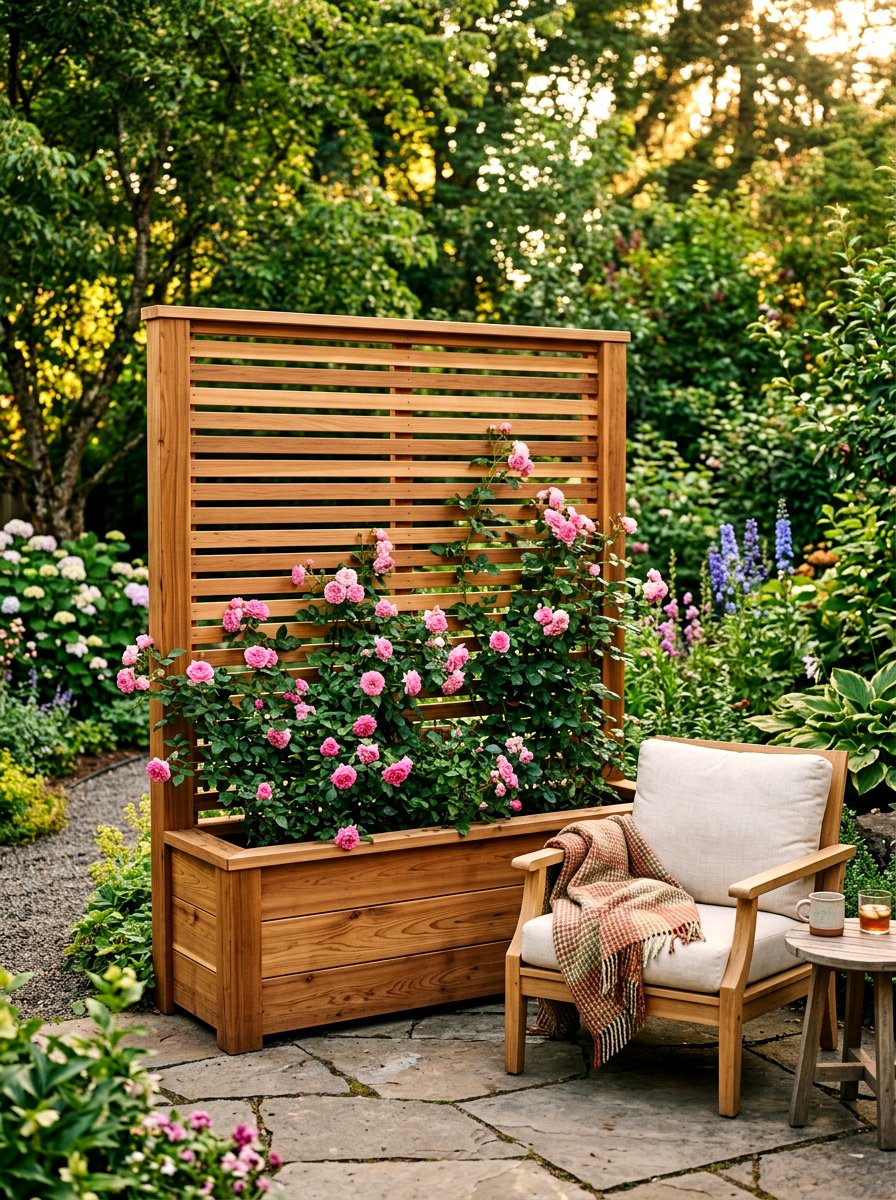 Cedar Planter With Privacy Screen - 30 balcony privacy planter ideas