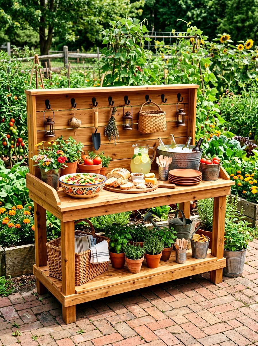 Cedar Potting Bench - 30 outdoor buffet cabinet ideas