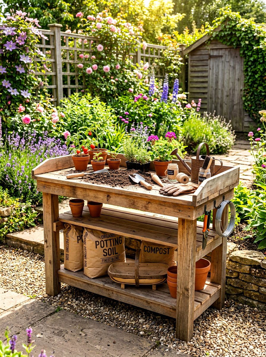 Cedar Potting Station - 30 budget outdoor furniture ideas