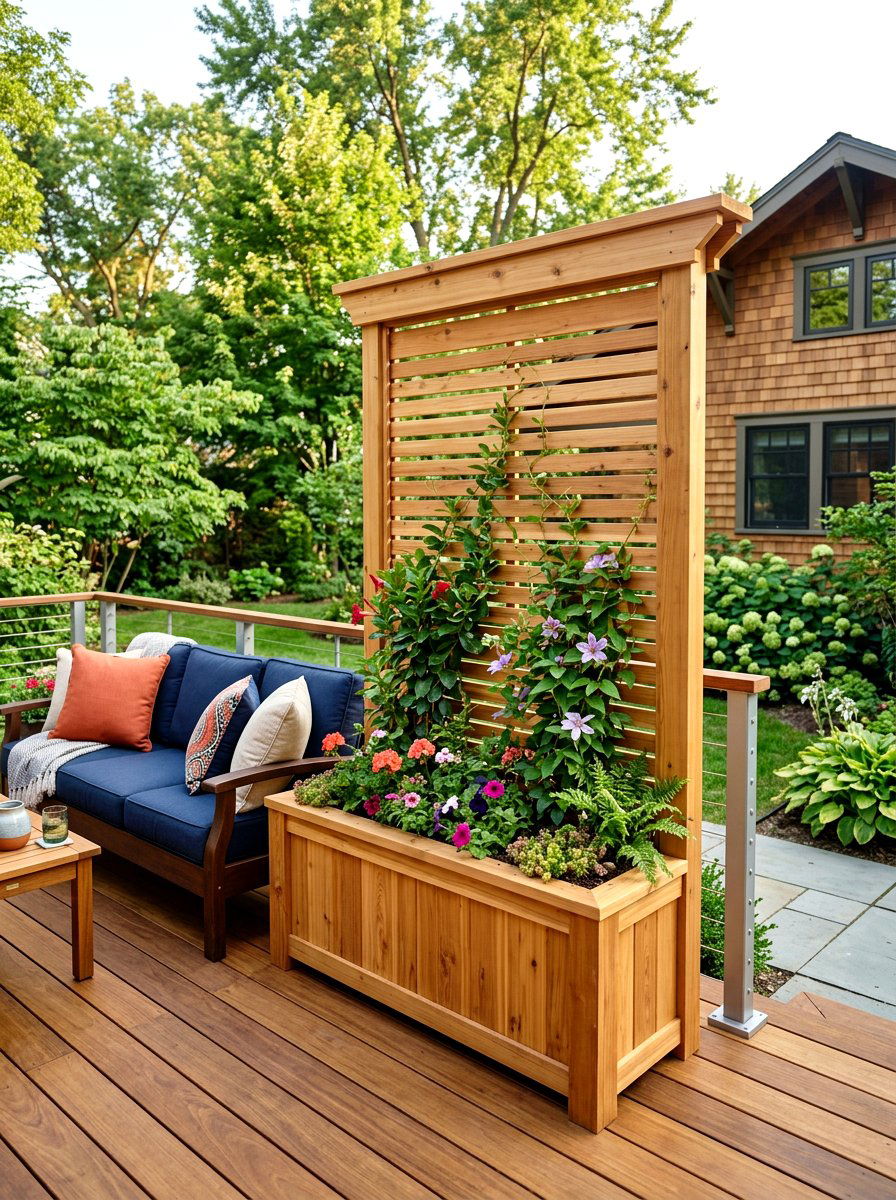 Cedar Privacy Planter - 30 living privacy wall ideas