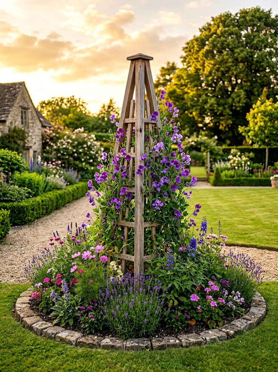 Cedar Pyramid Obelisk - 30 vertical garden trellis ideas