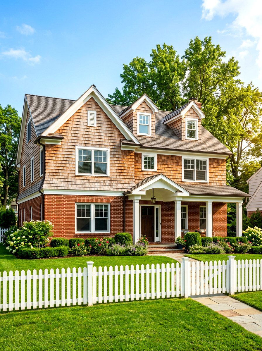 Cedar Shake And Brick Combination - 30 cedar shake curb appeal ideas