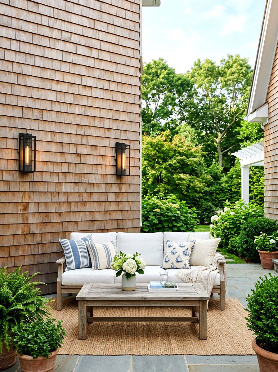Cedar Shingle Siding Backdrop - 30 Nancy Meyers patio ideas