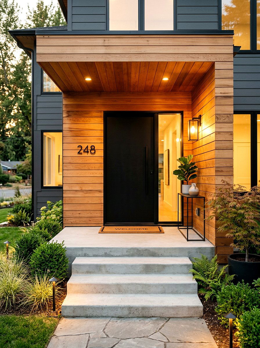 Cedar Siding Entryway Accent - 30 cedar siding exterior ideas
