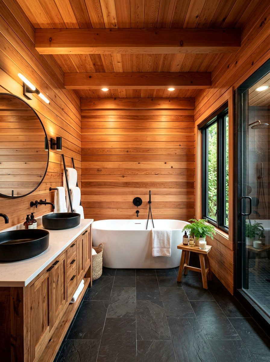 Cedar Siding Walls - 30 cabin bathroom ideas