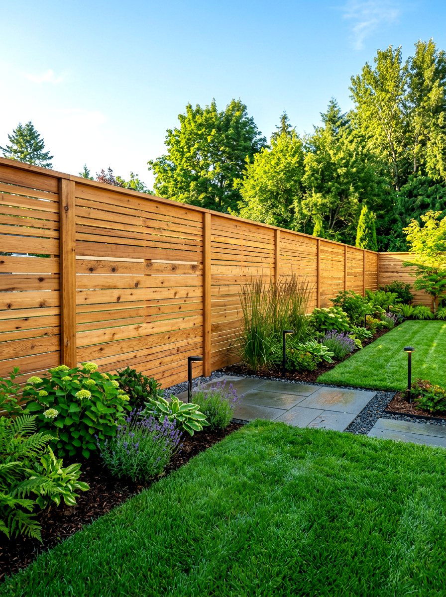 Cedar Slat Fence - 30 horizontal fence ideas