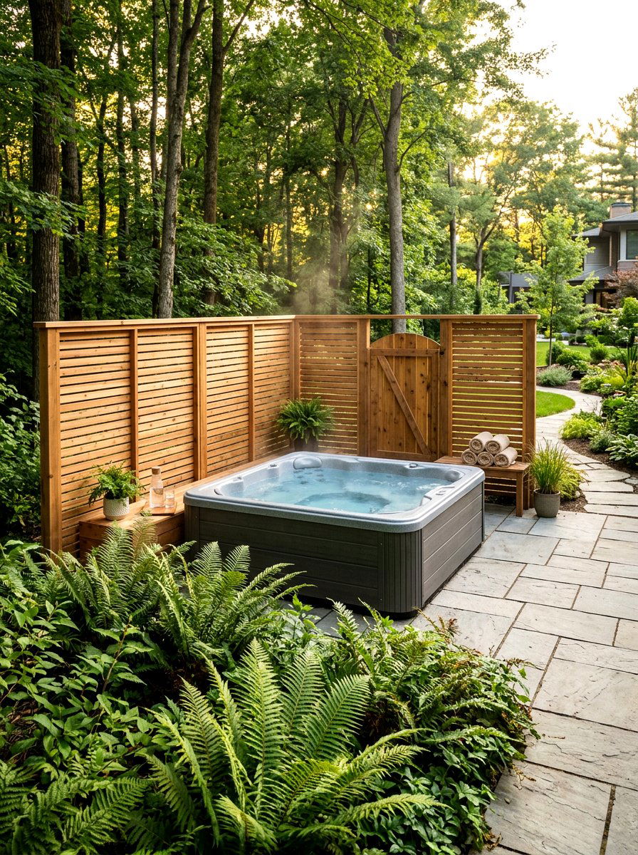 Cedar Slat Privacy Screen - 30 hot tub privacy fence ideas