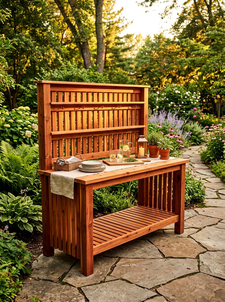 Cedar Slat Serving Station - 30 outdoor buffet table ideas