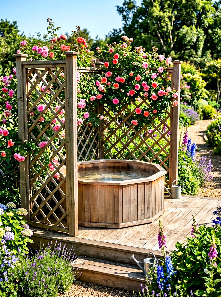 Cedar Trellis Panel - 30 hot tub privacy ideas